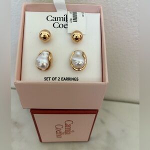 Camila Coelho Gold and White Stud Earrings